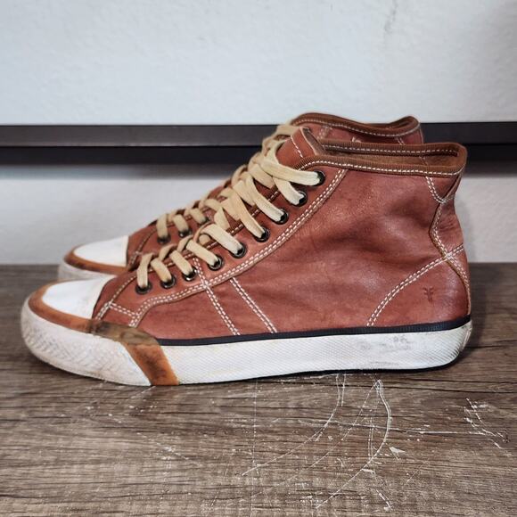 Frye Greene Tall Lace Men's Distressed Leather Shoes Sneakers Size 7.5 Brown - Picture 1 of 9